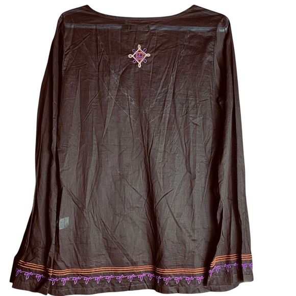 Prana Brown Boho Tunic Top Long Sleeve Embroidered Festival Hippie Style Sz M - Picture 3 of 5